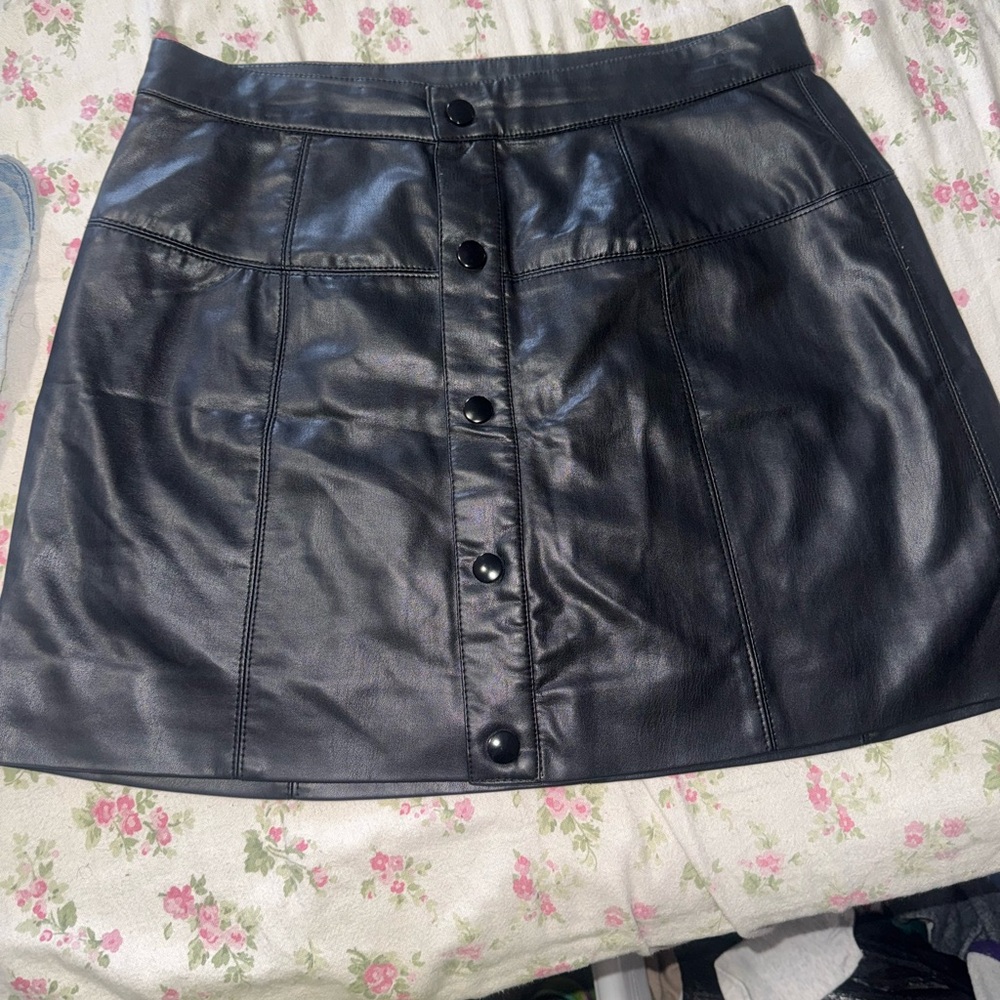 Free People Black Leather Midi Skirt